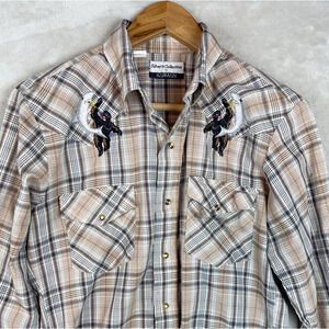 Vtg Karmen Silver Collection Western Shirt Pearl Snap USA Made 15.5/S Americana